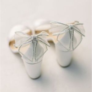 Kate Whitcomb Lillian Ivory Satin Block Heel with Bow - Size 7